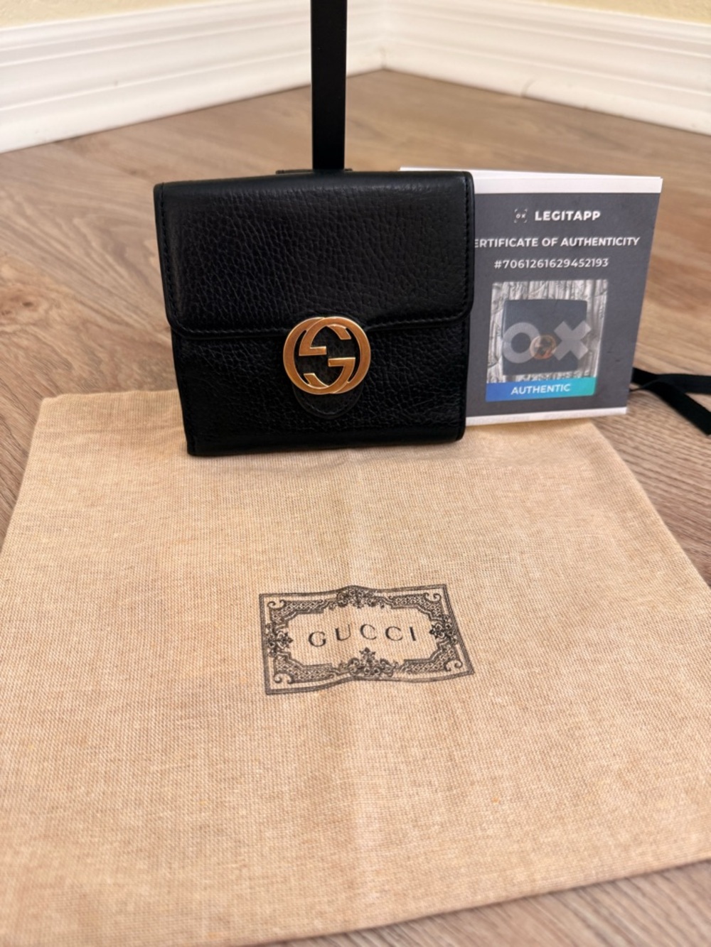 GUCCI Dollar Calfskin Interlocking G French Wallet in Black